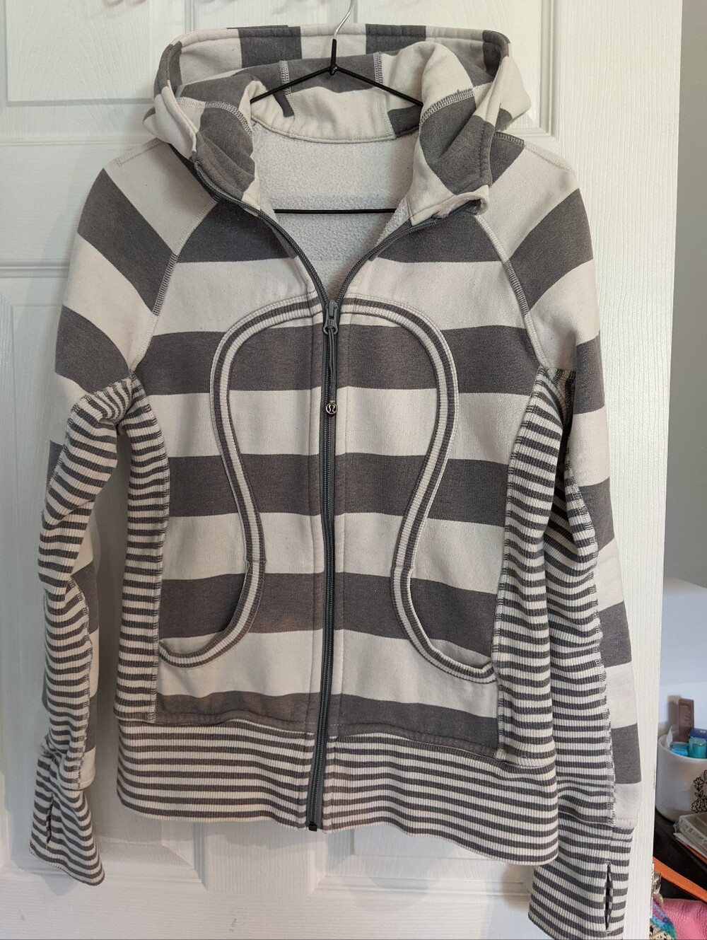 Lululemon Cozy Striped Zip-Up Hoodie in Gray & Cream